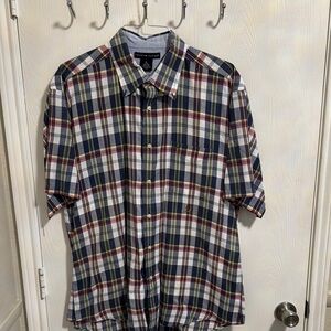 VTG‎ Tommy Hilfiger Men’s XL Button Down Short Sleeve Plaid Red Blue 100% Cotton
